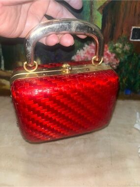 Red Woven Mini Top-Handle Clutch Italy